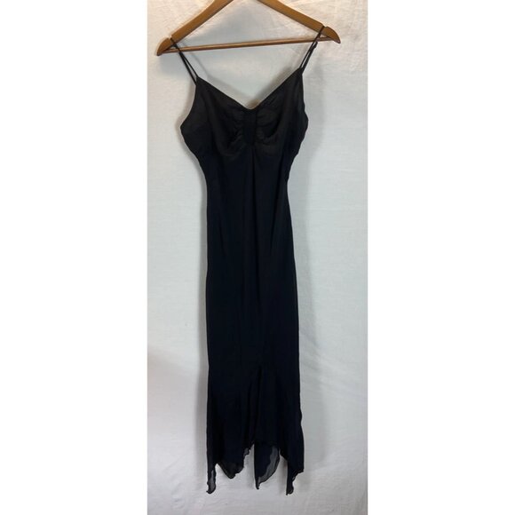 Betsey Johnson Dresses & Skirts - VTG Betsey Johnson size 8 Black Slip midi Dress sweetheart chiffon fairy‎ goth